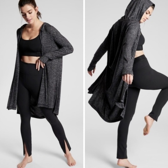 ATHLETA Harmony Wrap Yoga Gray Slouch Open Front Hooded Cardigan Sweater Size XS - Picture 9 of 9